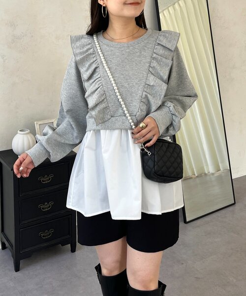 prose verse（プロズヴェール）の「フリルドッキングペプラムスウェット（スウェット・レディース・グレー/アイボリー/ブラック・LARGE/MEDIUM）」の2枚目の写真