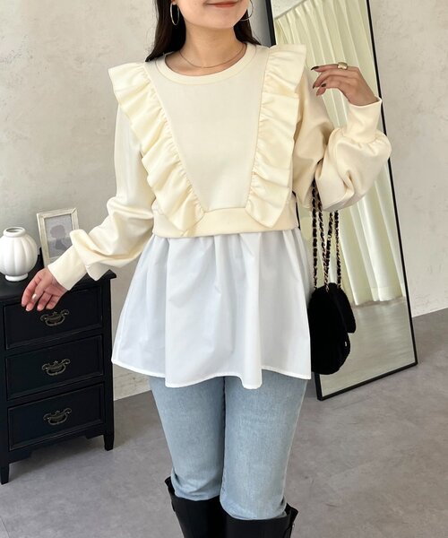 prose verse（プロズヴェール）の「フリルドッキングペプラムスウェット（スウェット・レディース・グレー/アイボリー/ブラック・LARGE/MEDIUM）」の3枚目の写真