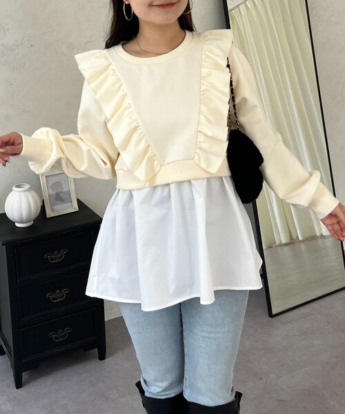 prose verse（プロズヴェール）の「フリルドッキングペプラムスウェット（スウェット・レディース・グレー/アイボリー/ブラック・LARGE/MEDIUM）」の4枚目の写真