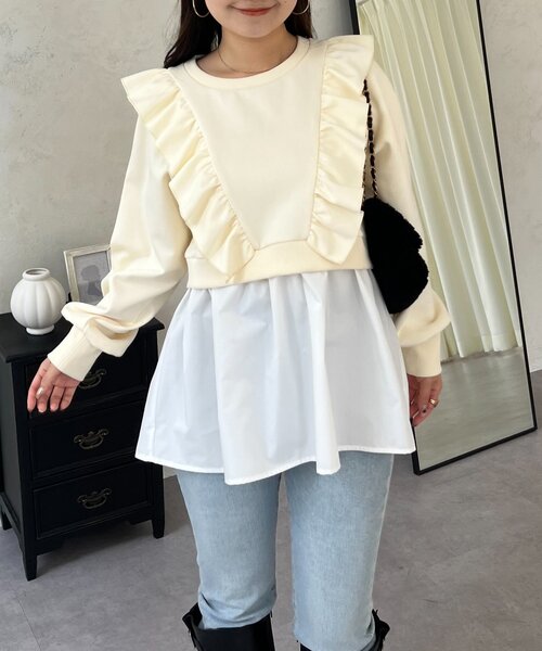 prose verse（プロズヴェール）の「フリルドッキングペプラムスウェット（スウェット・レディース・グレー/アイボリー/ブラック・LARGE/MEDIUM）」の5枚目の写真