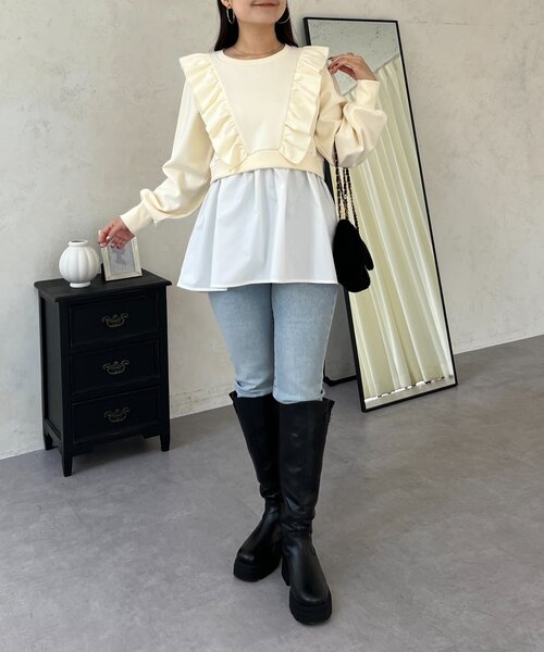 prose verse（プロズヴェール）の「フリルドッキングペプラムスウェット（スウェット・レディース・グレー/アイボリー/ブラック・LARGE/MEDIUM）」の12枚目の写真