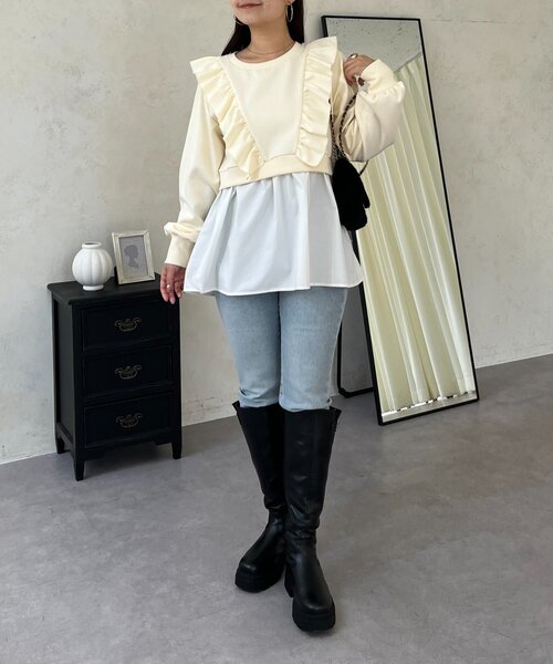 prose verse（プロズヴェール）の「フリルドッキングペプラムスウェット（スウェット・レディース・グレー/アイボリー/ブラック・LARGE/MEDIUM）」の16枚目の写真