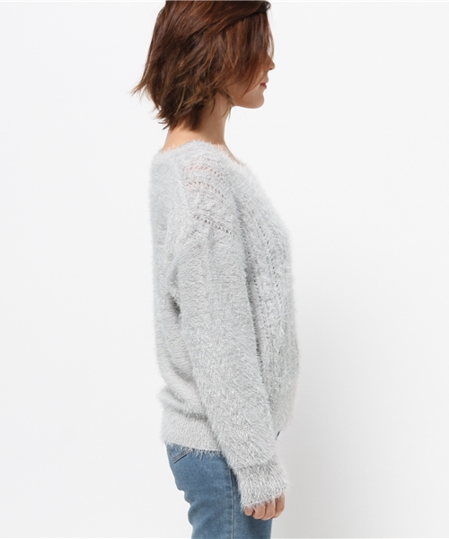 one after another NICE CLAUP（ワンアフターアナザーナイスクラップ）の「【ナイスクラップ】フェザーケーブルニット（ニット/セーター・レディース・グレー/アイボリー/ピンク/ブラック・FREE）」の9枚目の写真