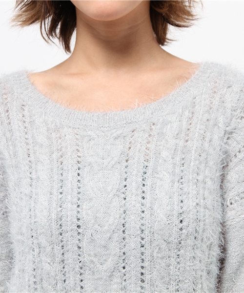 one after another NICE CLAUP（ワンアフターアナザーナイスクラップ）の「【ナイスクラップ】フェザーケーブルニット（ニット/セーター・レディース・グレー/アイボリー/ピンク/ブラック・FREE）」の11枚目の写真