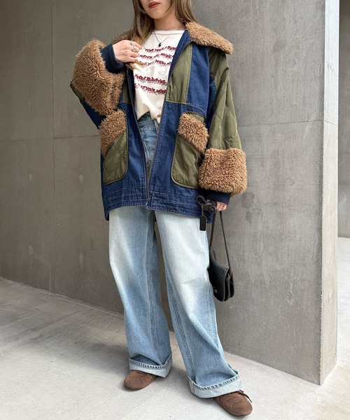 DOUBLE NAME（ダブルネーム）の「ボアキルト2WAYジャケット（デニムジャケット・レディース・インディゴブルー/ブラック系・FREE）」の3枚目の写真