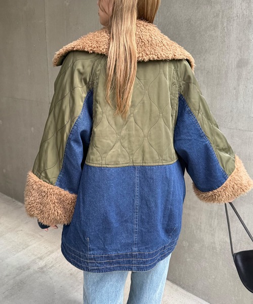 DOUBLE NAME（ダブルネーム）の「ボアキルト2WAYジャケット（デニムジャケット・レディース・インディゴブルー/ブラック系・FREE）」の4枚目の写真