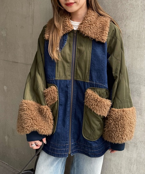 DOUBLE NAME（ダブルネーム）の「ボアキルト2WAYジャケット（デニムジャケット・レディース・インディゴブルー/ブラック系・FREE）」の5枚目の写真