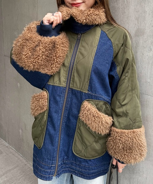 DOUBLE NAME（ダブルネーム）の「ボアキルト2WAYジャケット（デニムジャケット・レディース・インディゴブルー/ブラック系・FREE）」の7枚目の写真