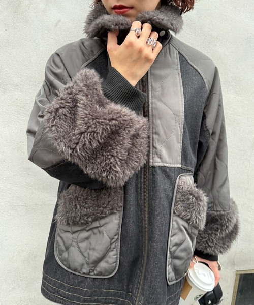 DOUBLE NAME（ダブルネーム）の「ボアキルト2WAYジャケット（デニムジャケット・レディース・インディゴブルー/ブラック系・FREE）」の10枚目の写真