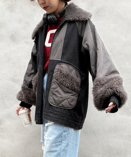 DOUBLE NAME（ダブルネーム）の「ボアキルト2WAYジャケット（デニムジャケット・レディース・インディゴブルー/ブラック系・FREE）」の11枚目の写真