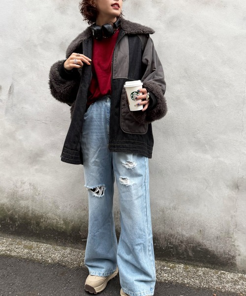 DOUBLE NAME（ダブルネーム）の「ボアキルト2WAYジャケット（デニムジャケット・レディース・インディゴブルー/ブラック系・FREE）」の12枚目の写真