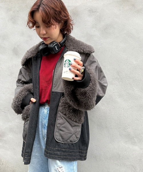 DOUBLE NAME（ダブルネーム）の「ボアキルト2WAYジャケット（デニムジャケット・レディース・インディゴブルー/ブラック系・FREE）」の13枚目の写真