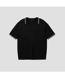 AGOD（エージーオーディー）の「V-neck collar short sleeve shirt knit [black]（ニット/セーター・メンズ）」