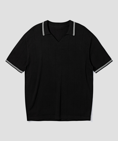 Футболка V‑neck каре, короткий рукав [черная]