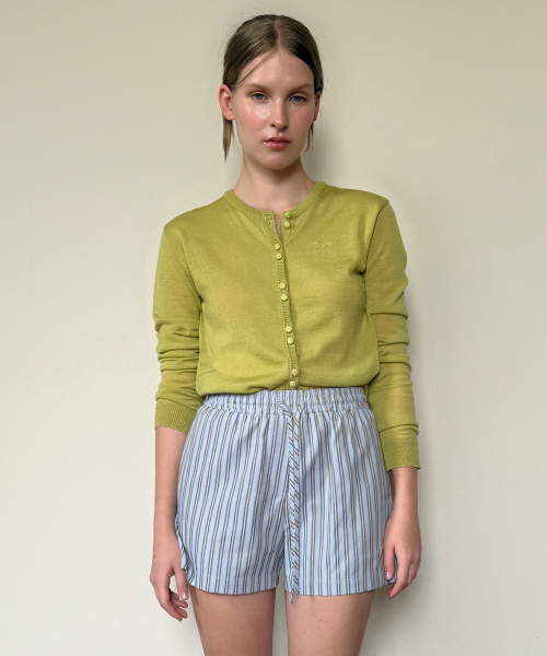 ジウ 慈雨 センソユニコ ニット カーディガン ボレロ 半袖 ショート丈 黄緑 セール】Double Button Cardigan (Green)（カーディガン/ボレロ