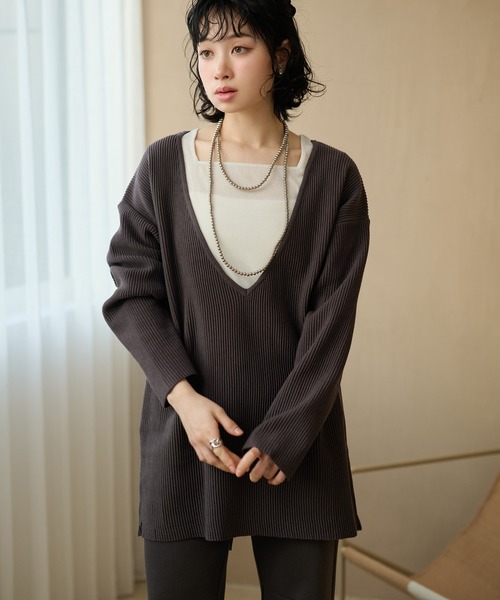 LAULEN(ローレン)の「deep v neck rib knit /ディープVネックリブニット(ニット/セーター・レディース・ブラック/グレー・FREE)」の12枚目の写真