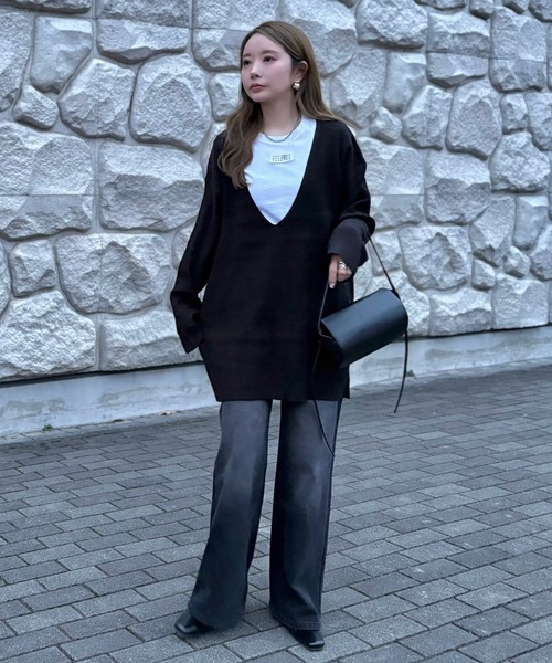 LAULEN(ローレン)の「deep v neck rib knit /ディープVネックリブニット(ニット/セーター・レディース・ブラック/グレー・FREE)」の6枚目の写真
