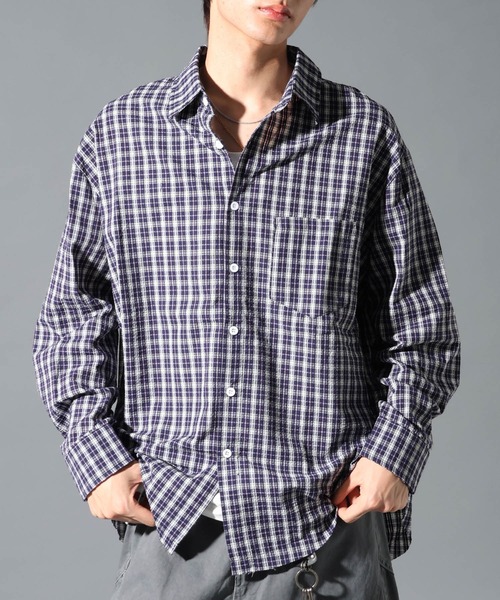 LAND MUSEUM(ランドミュージアム)の「LAND MUSEUM/パターンチェックシャツ(シャツ/ブラウス・メンズ・ブラック/ネイビー・MEDIUM/LARGE)」の1枚目の写真