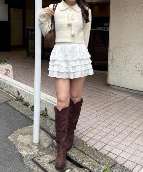 continuer de NICE CLAUP(コンティニューデナイスクラップ)の「【HolidayCollection】フェザーポロニット(ニット/セーター・レディース・ブラック/アイボリー/レッド・FREE)」の8枚目の写真
