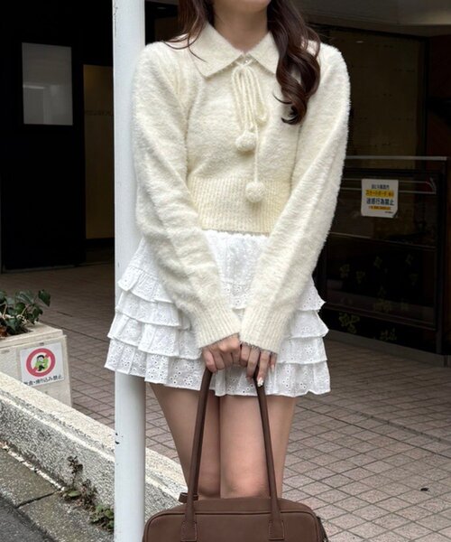 continuer de NICE CLAUP(コンティニューデナイスクラップ)の「【HolidayCollection】フェザーポロニット(ニット/セーター・レディース・ブラック/アイボリー/レッド・FREE)」の9枚目の写真