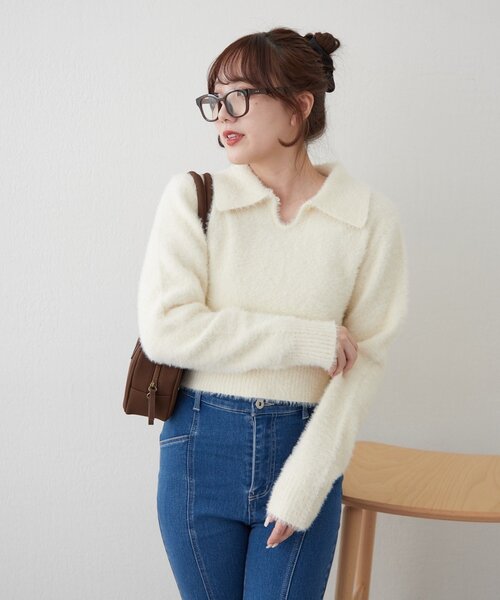 continuer de NICE CLAUP(コンティニューデナイスクラップ)の「【HolidayCollection】フェザーポロニット(ニット/セーター・レディース・ブラック/アイボリー/レッド・FREE)」の18枚目の写真
