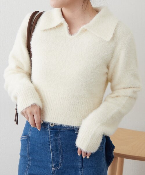 continuer de NICE CLAUP(コンティニューデナイスクラップ)の「【HolidayCollection】フェザーポロニット(ニット/セーター・レディース・ブラック/アイボリー/レッド・FREE)」の19枚目の写真