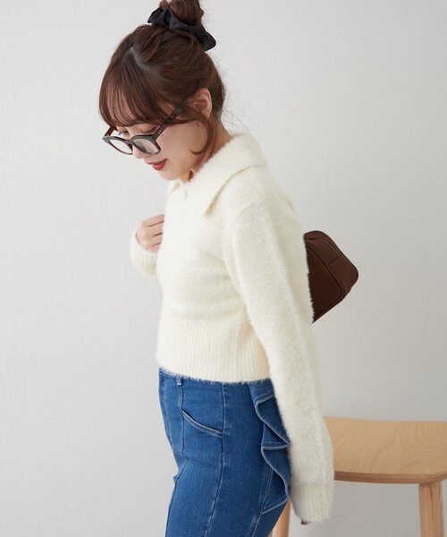 continuer de NICE CLAUP(コンティニューデナイスクラップ)の「【HolidayCollection】フェザーポロニット(ニット/セーター・レディース・ブラック/アイボリー/レッド・FREE)」の20枚目の写真