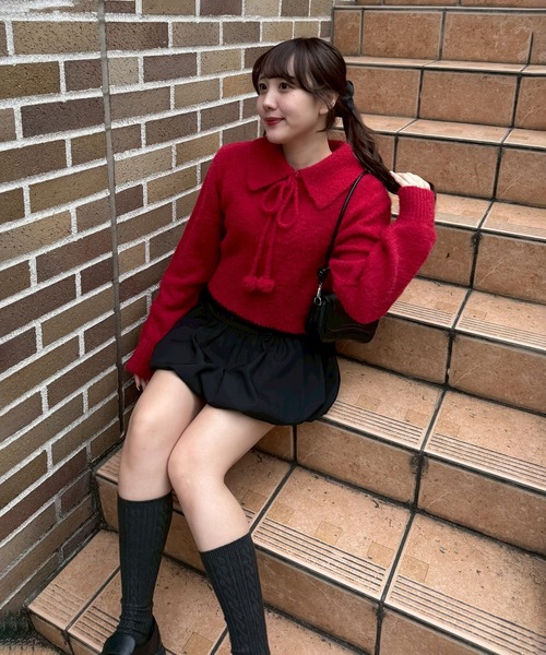 continuer de NICE CLAUP(コンティニューデナイスクラップ)の「【HolidayCollection】フェザーポロニット(ニット/セーター・レディース・ブラック/アイボリー/レッド・FREE)」の17枚目の写真