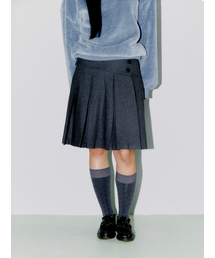 FOLDED WAIST PLEATS WOOL SKIRT, CHARCOAL