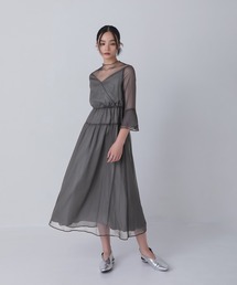 シアー切替カシュクール風フレアドレス