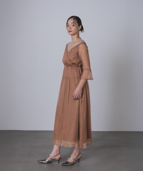 Rose of Sharon(ローズオブシャロン)の「シアー切替カシュクール風フレアドレス(ドレス・レディース・ネイビー/チャコール/モカ/ダークラベンダー/カーキ/ブラック・S/M/L)」の8枚目の写真