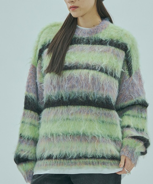 ROSE BUD（ローズバッド）の「STRIPE KNIT TOP（ニット/セーター・レディース・イエロー/グリーン/ブルー・ONE SIZE）」の2枚目の写真