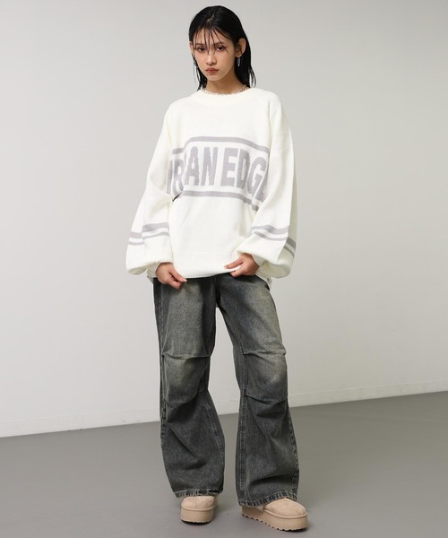 ANAP(アナップ)の「ジャカードロゴ ボリュームスリーブニットトップス(ニット/セーター・レディース・アイボリー/ダークアッシュ/ブルー・F)」の8枚目の写真