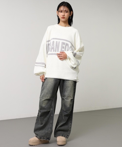 ANAP(アナップ)の「ジャカードロゴ ボリュームスリーブニットトップス(ニット/セーター・レディース・アイボリー/ダークアッシュ/ブルー・F)」の9枚目の写真