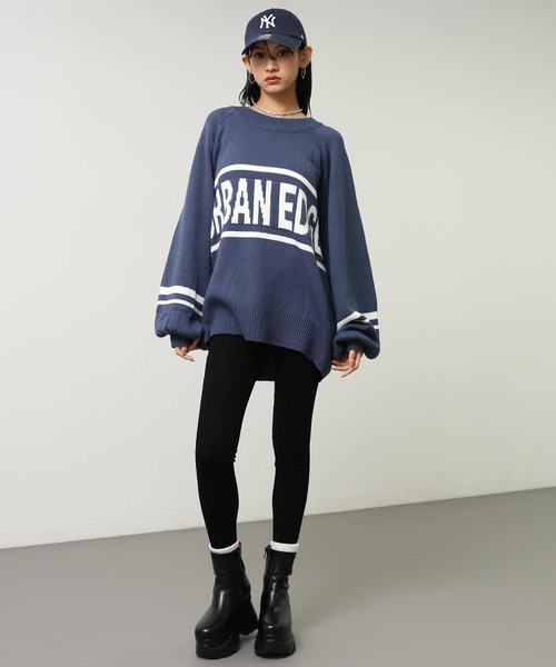 ANAP(アナップ)の「ジャカードロゴ ボリュームスリーブニットトップス(ニット/セーター・レディース・アイボリー/ダークアッシュ/ブルー・F)」の12枚目の写真