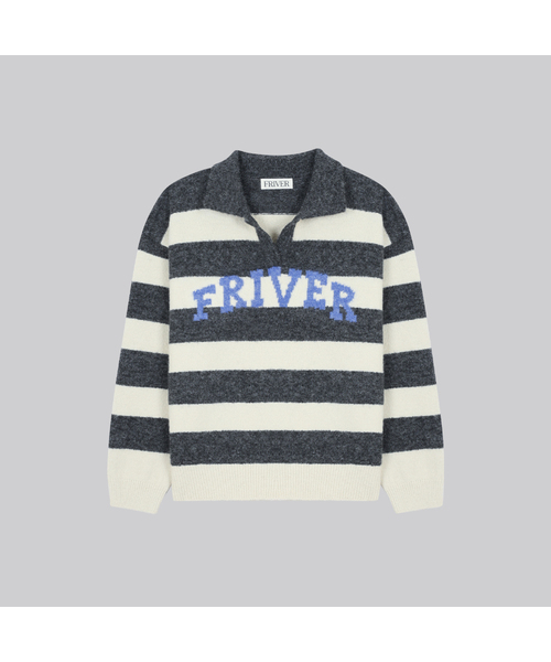 FRIVER07（フリバー07）の「Friver over collar stripe knit [FRFA03NT03]_2color（ニット/セーター・レディース・ネイビー/チャコール・FREE）」の2枚目の写真