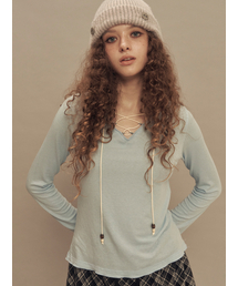 SETSETSET（セットセットセット）の「ビーズレースアップトップ ライトブルー（Tシャツ/カットソー）」