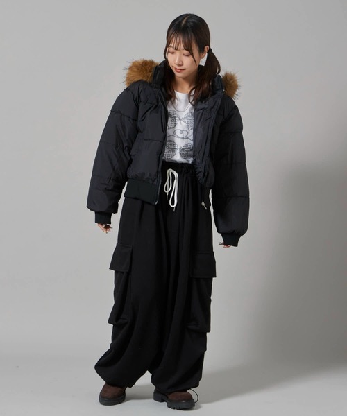 Chick（チック）の「Short-Length Quilted N-2B Jacket / ショート丈 中綿入り N-2B風ジャケット（ダウンジャケット/コート・レディース・ブラック・FREE）」の4枚目の写真
