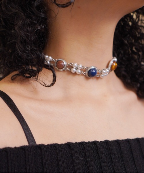 IMARI（イマリ）の「【 IMARI / イマリ 】 ヴィンテージライク ストーン デザイン チョーカー（ネックレス・レディース・シルバー/ゴールド・FREE）」の2枚目の写真
