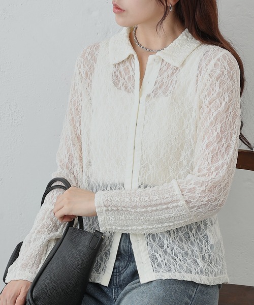 Mi.YA.COアイボリー レースロングシャツ Mi.YA.COアイボリー レース