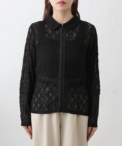COLONY 2139（コロニートゥーワンスリーナイン）の「レース切替フロントホックシャツカーデ（シャツ/ブラウス・レディース・ブラック/アイボリー・FREE）」の19枚目の写真
