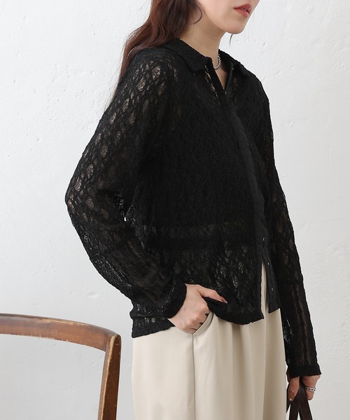 COLONY 2139（コロニートゥーワンスリーナイン）の「レース切替フロントホックシャツカーデ（シャツ/ブラウス・レディース・ブラック/アイボリー・FREE）」の14枚目の写真