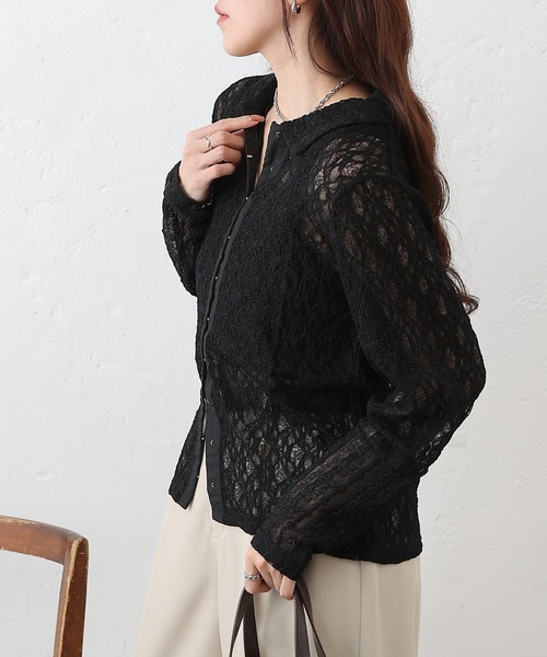 COLONY 2139（コロニートゥーワンスリーナイン）の「レース切替フロントホックシャツカーデ（シャツ/ブラウス・レディース・ブラック/アイボリー・FREE）」の12枚目の写真