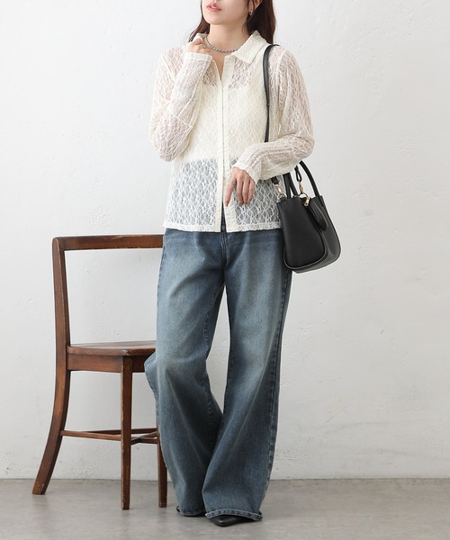 COLONY 2139（コロニートゥーワンスリーナイン）の「レース切替フロントホックシャツカーデ（シャツ/ブラウス・レディース・ブラック/アイボリー・FREE）」の7枚目の写真