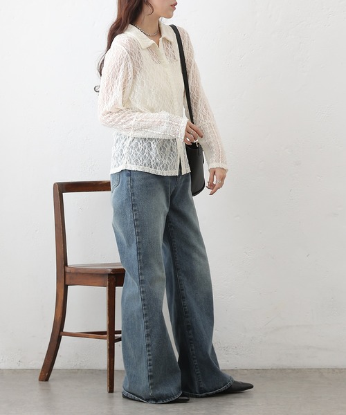 COLONY 2139（コロニートゥーワンスリーナイン）の「レース切替フロントホックシャツカーデ（シャツ/ブラウス・レディース・ブラック/アイボリー・FREE）」の10枚目の写真