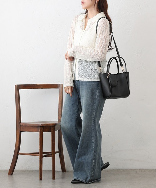 COLONY 2139（コロニートゥーワンスリーナイン）の「レース切替フロントホックシャツカーデ（シャツ/ブラウス・レディース・ブラック/アイボリー・FREE）」の8枚目の写真