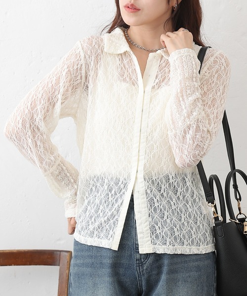 COLONY 2139（コロニートゥーワンスリーナイン）の「レース切替フロントホックシャツカーデ（シャツ/ブラウス・レディース・ブラック/アイボリー・FREE）」の3枚目の写真