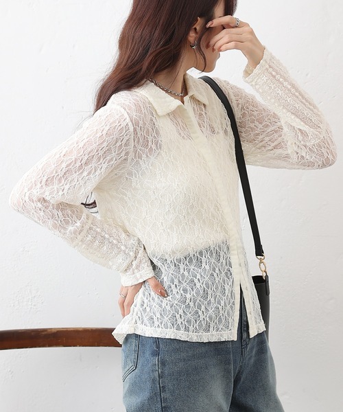 COLONY 2139（コロニートゥーワンスリーナイン）の「レース切替フロントホックシャツカーデ（シャツ/ブラウス・レディース・ブラック/アイボリー・FREE）」の6枚目の写真