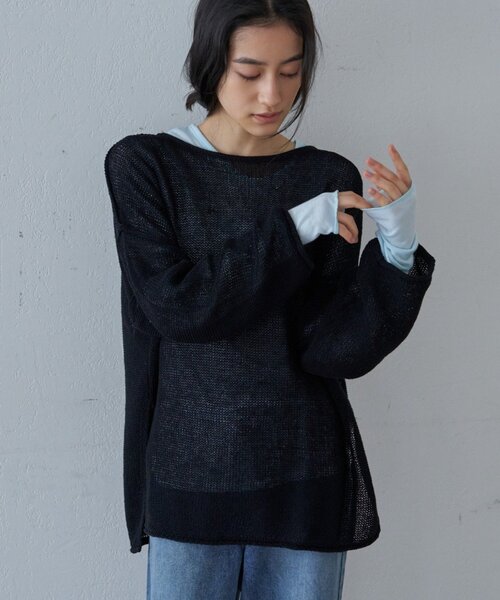 SHENERY（シーナリー）の「リネンオーバーニット（ニット/セーター・レディース・ブラック/オフホワイト/ベージュ・FREE）」の3枚目の写真