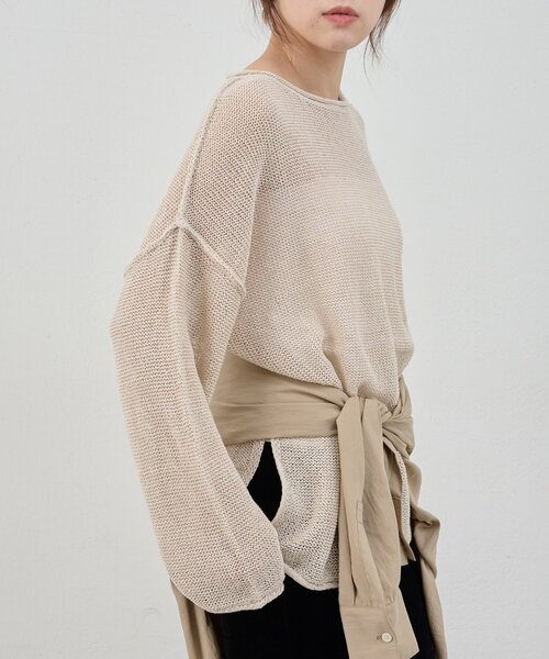 SHENERY（シーナリー）の「リネンオーバーニット（ニット/セーター・レディース・ブラック/オフホワイト/ベージュ・FREE）」の6枚目の写真